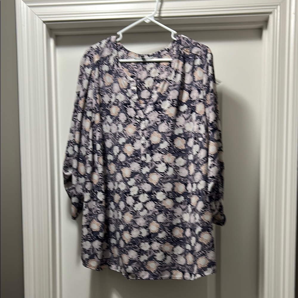 Daniel Rainn Navy and Beige Floral Blouse